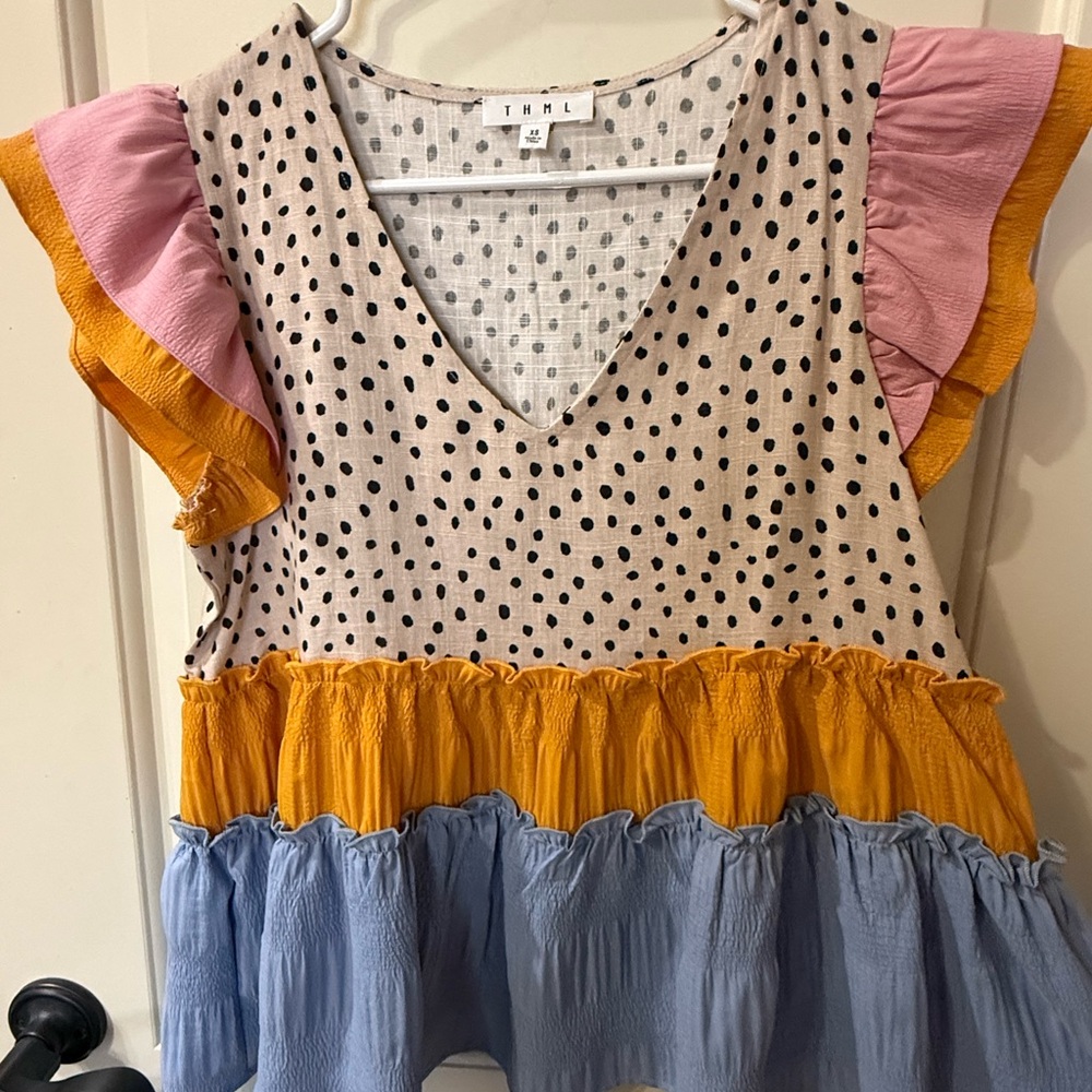 THML - Polka Dot Babydoll Ruffle Top